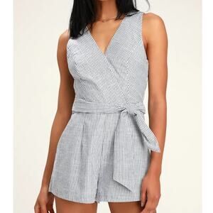 Lulus Sea Ya Later Navy Blue White Striped Sleeveless Romper Coastal Small NWT